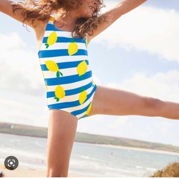Mini Boden Lemon Stripe Racerback Swimsuit sz 4-5 Y